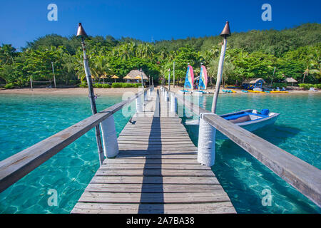 Il punto di vista della zona pranzo a Matava Resort sull'isola di Kadavu, Fiji. Foto Stock