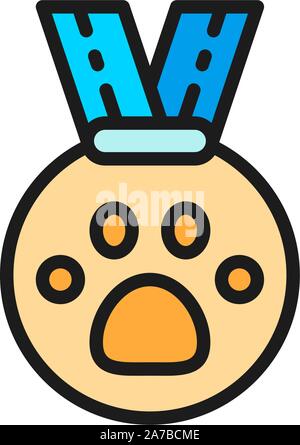 Ricompensa per il pet, medaglia da esposizione colore piatto icona. Illustrazione Vettoriale