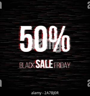 Venerdì nero vendita badge con effetto di glitch Illustrazione Vettoriale