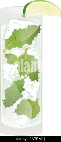 Illustrazione di un delizioso cocktail mojito con fresco di lime e foglie di menta. Illustrazione Vettoriale