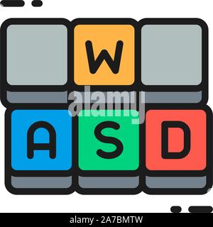 Tasti di scelta rapida della tastiera di gioco piatta linea colore icona. Illustrazione Vettoriale