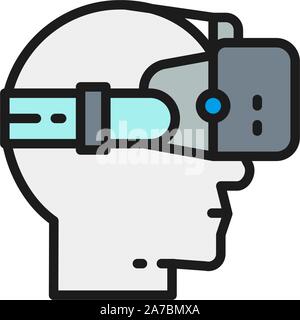 Occhiali per realtà virtuale colore piatto icona linea. Illustrazione Vettoriale