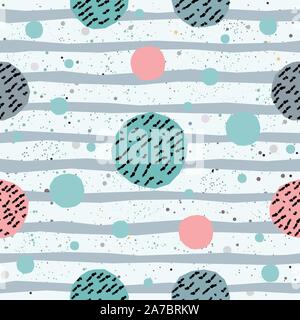 Carino Seamless Pattern. Disegnato a mano Design Bal pastello con strisce blu su sfondo bianco con piccoli puntini. Abstract stile design. Illustrazione Vettoriale Illustrazione Vettoriale