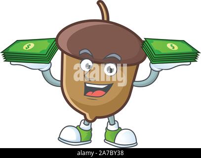 Carino acorn con carattere design mascotte detenere fondi Illustrazione Vettoriale