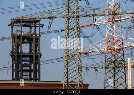 L'ex miniera di carbone del Walsum colliery, albero 1, sul sito dell'Duisburg-Walsum impianto alimentato a carbone, Foto Stock