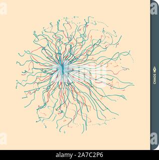 Array con particelle di dinamica. 3d la tecnologia avveniristica stile. Abstract background. Illustrazione Vettoriale. Illustrazione Vettoriale