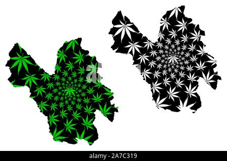 Lao Cai provincia (Repubblica socialista del Vietnam, suddivisioni del Vietnam) mappa è progettato Cannabis leaf verde e nero, Tinh Lao Cai mappa fatta di mari Illustrazione Vettoriale