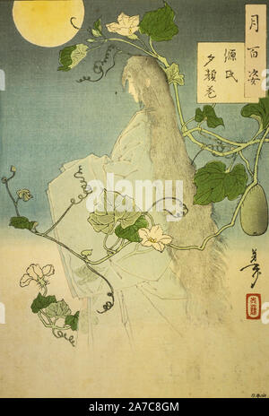 Il capitolo Yūgao da 'il racconto di Genji', woodblock stampe da Tsukioka Yoshitoshi. Foto Stock