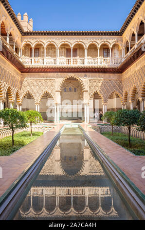 Patio de las Doncellas il Cortile delle fanciulle Royal Alcázar di Siviglia Real Alcázar Siviglia Royal Palace siviglia Spagna Siviglia Andalusia Europa Foto Stock