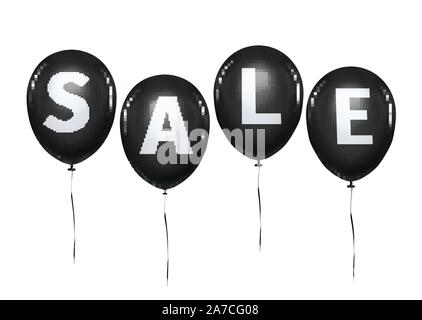 Venerdì nero vendita scritte in oro. Shopping natalizio. Sfondo rosso. Illustrazione Vettoriale. Palloncini neri. Illustrazione Vettoriale