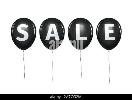 Venerdì nero vendita scritte in oro. Shopping natalizio. Sfondo rosso. Illustrazione Vettoriale. Palloncini neri. Illustrazione Vettoriale