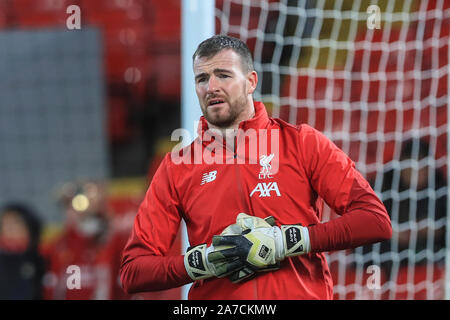 Il 30 ottobre 2019, Anfield, Liverpool, in Inghilterra; Carabao Cup, Liverpool v Arsenal : Adrian (13) di Liverpool riscaldamento Credito: Mark Cosgrove/news immagini Foto Stock