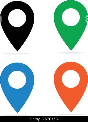 Applicazione di navigazione GPS. Impostare i colori della mappa icona sullo sfondo bianco. mappa colore segno. punto mappa. tipo piatto. perno di locazione icona simbolo per il tuo sito web Illustrazione Vettoriale