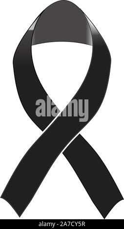 Nero nastro di sensibilizzazione su sfondo bianco. Il lutto e segno di melanoma. Consapevolezza nero icona nastro per il vostro web site design, logo, app, UI. Illustrazione Vettoriale