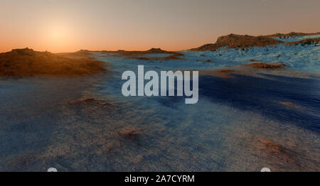 Acqua su Marte come pianeta Shot dallo spazio estremamente dettagliato e realistico 3d immagine del paesaggio marziano Foto Stock