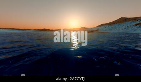 Acqua su Marte come pianeta Shot dallo spazio estremamente dettagliato e realistico 3d immagine del paesaggio marziano Foto Stock