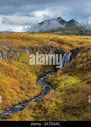 Colore di autunno visto dalla Skafterfell sentieri nel Vatnajökull Parco Nazionale, Islanda Foto Stock