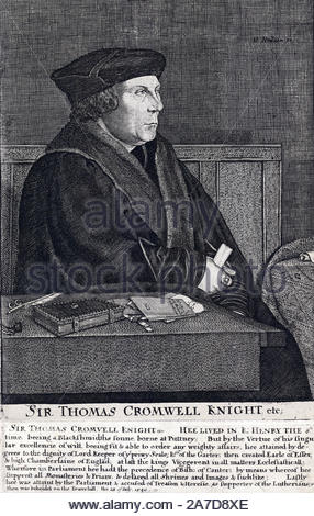 Sir Thomas Cromwell ritratto, primo Earl of Essex, 1485 - 1540, era un avvocato inglese e statista che ha servito come primo ministro di Re Enrico VIII d'Inghilterra dal 1532 al 1540, quando venne decapitato per ordine del re, di attacco da incisore boemo Wenceslaus Hollar da 1600s Foto Stock