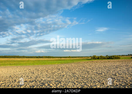 Campo Arato, Horizon e nuvole sulla parte di cielo, vista in una giornata di sole Foto Stock