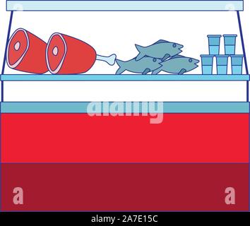 I prodotti a base di carne nel supermercato icona frigo Illustrazione Vettoriale