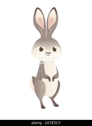 Carino coniglio grigio stand su due gambe e guardare avanti cartoon animale piatto design illustrazione vettoriale isolati su sfondo bianco. Illustrazione Vettoriale