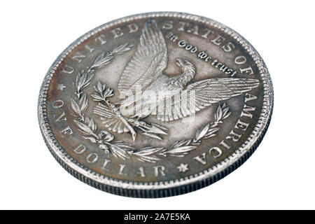 Vecchio vintage silver dollar dal 1896 isolato su sfondo Foto Stock