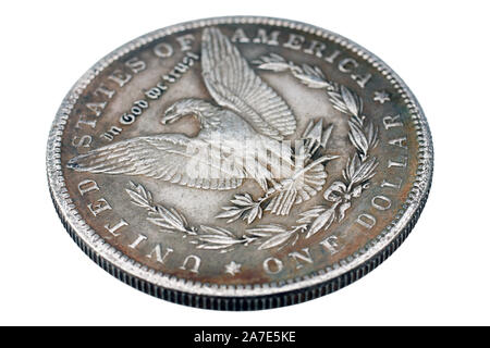 Vecchio vintage silver dollar dal 1896 isolato su sfondo Foto Stock