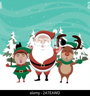 Natale snowscape scena con personaggi deliziosi Illustrazione Vettoriale