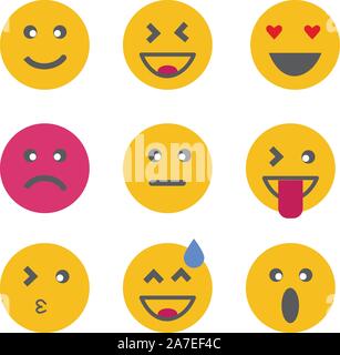 Emoticon gli Emoji set. Emoticon icona emoji su sfondo bianco in stile appartamento. Emoticon emoji a firmare per il vostro web site design, logo, app, UI. Illustrazione Vettoriale