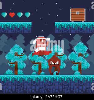 Video Gioco warrior jumping in scena disturbato Illustrazione Vettoriale