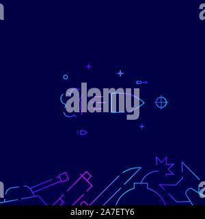 Flying bullet vettore gradiente icona linea, illustrazione, simbolo o pittogramma, segno. Sfondo blu scuro. Relativo fondo confine. Illustrazione Vettoriale