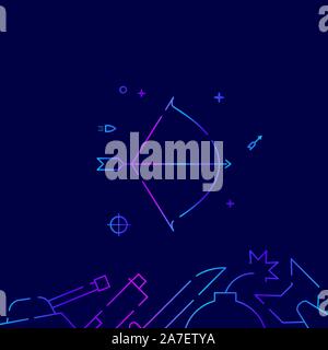 Tirata arco e frecce vettore gradiente icona linea, illustrazione, simbolo o pittogramma, segno. Sfondo blu scuro. Relativo fondo confine. Illustrazione Vettoriale