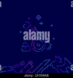 Vintage pistola sparato vettore gradiente icona linea, illustrazione, simbolo o pittogramma, segno. Sfondo blu scuro. Relativo fondo confine. Illustrazione Vettoriale