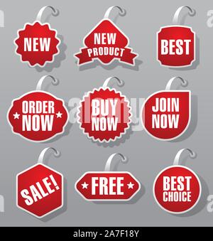 Set di red pubblicità e promozione badges Illustrazione Vettoriale