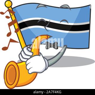 Cena cool bandiera botswana personaggio dei fumetti prestazioni con tromba Illustrazione Vettoriale