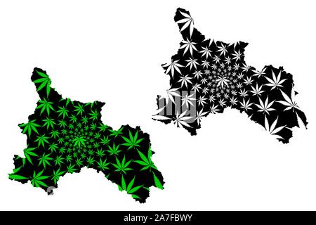 Figlio La provincia (Repubblica socialista del Vietnam, suddivisioni del Vietnam) mappa è progettato Cannabis leaf verde e nero, scribble schizzo Tinh figlio la ma Illustrazione Vettoriale