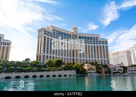 Bellagio Hotel con Spettacolo delle Fontane, Las Vegas, Nevada, Stati Uniti d'America Foto Stock