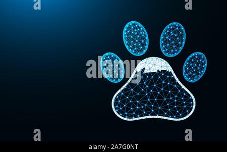 Footprint di PET a bassa poli design, di cane e di gatto zampa animale astratta immagine geometrica, zoo wireframe poligonale mesh illustrazione vettoriale costituito da punti e Illustrazione Vettoriale