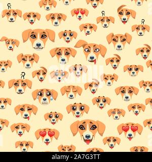 Carino seamless pattern con cartoon cane emoji Illustrazione Vettoriale