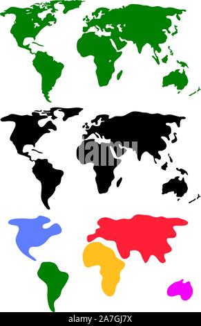 Set di vettore di astratta mappe mondo isolato su sfondo bianco. la progettazione grafica di una semplice mappa del mondo Illustrazione Vettoriale