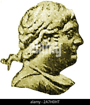 Un ritratto di Tolomeo IV (da una moneta del tempo) (Tolomeo IV Philopator) era il quarto (RE) il faraone di Egitto tolemaico da 221 a 204 A.C. e fu il figlio di Tolomeo III e della regina Berenice II Foto Stock