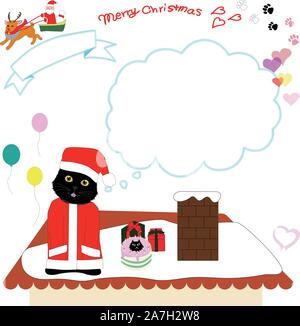 Scheda di Natale. Buon Natale. biglietto di auguri con gatto nero illustrazione nel vettore Foto Stock