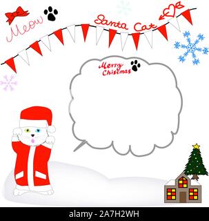 Scheda di Natale. Buon Natale. biglietto di auguri con gatto bianco illustrazione nel vettore Foto Stock