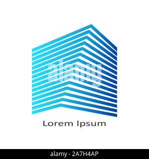 Vettore edificio a righe logo. Abstract architettura logo. Lorem ipsum icona isolato. Illustrazione Vettoriale