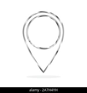Posizione del vettore simbolo. Chrome mappa icona del puntatore. Posizione icona pin isolato. Mappa Silver pin Illustrazione Vettoriale