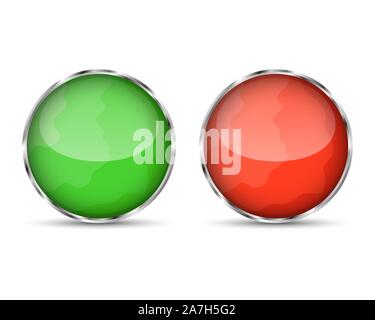 Rosso e verde pulsanti lucida. Vettore pulsanti di vetro isolato. Colore pulsanti luminosi Illustrazione Vettoriale