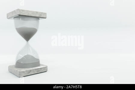 Hour Glass sabbia su sfondo bianco 3D render illustrazione Foto Stock