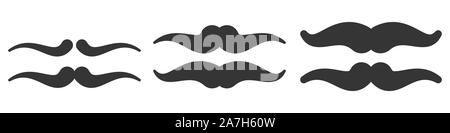 Set di baffi vettore icone. Silhouette nera di hipster Mustaches. Mustaches per party. Illustrazione Vettoriale