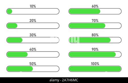 Set di caricamento del vettore di icone. Appartamento Corso barra di caricamento isolato. Scaricare il segno. Caricamento del vettore di simboli Illustrazione Vettoriale