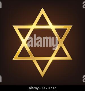Stella d'oro di Davide. Vettore icona a stella. Metallo stella ebraica Illustrazione Vettoriale